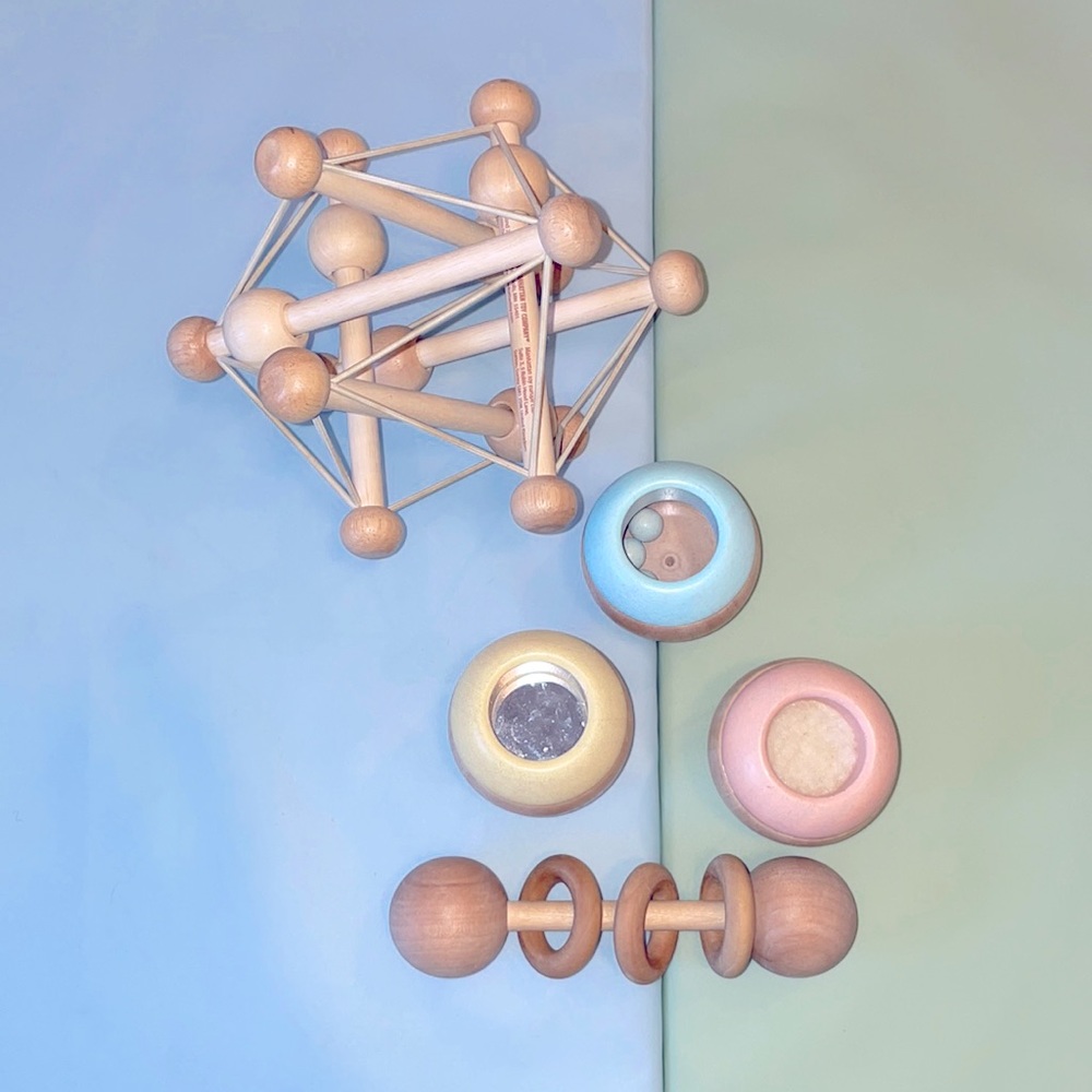 Wooden Montessori style baby sensory play